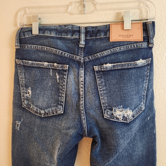 Moussy Vintage Glendele Distressed Tapered Raw Hem Ankle Skinny Denim Jeans 25 - Picture 9 of 15